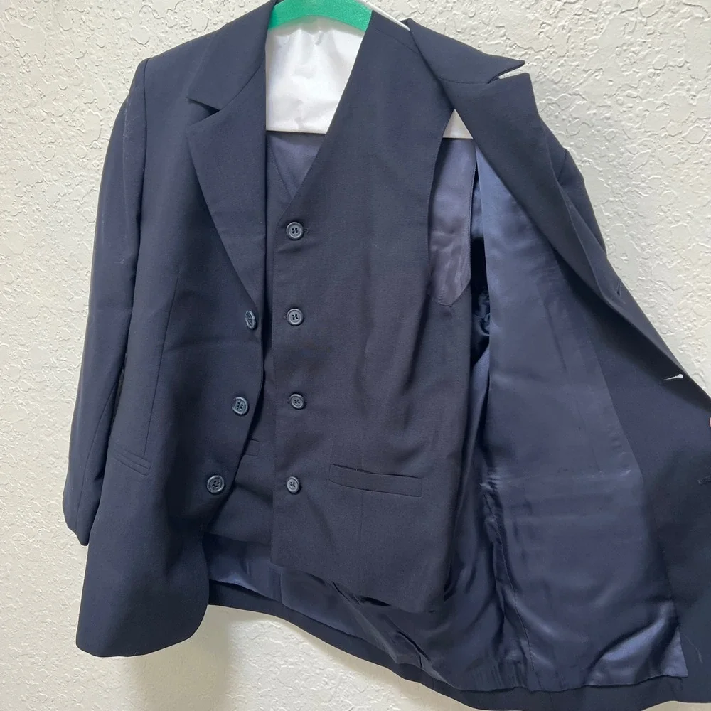 MAGIL Boys Navy Blue 100% Wool 2-Piece Blazer and Vest Set Made‎ in Italy Size 9
